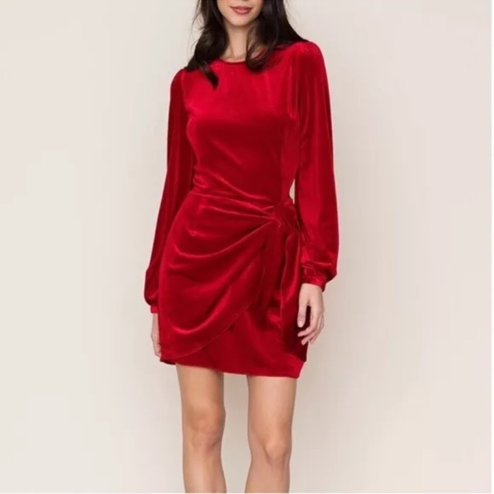 NWT Anthropologie Yumi Kim Velvet Tie Me Over Dress Red